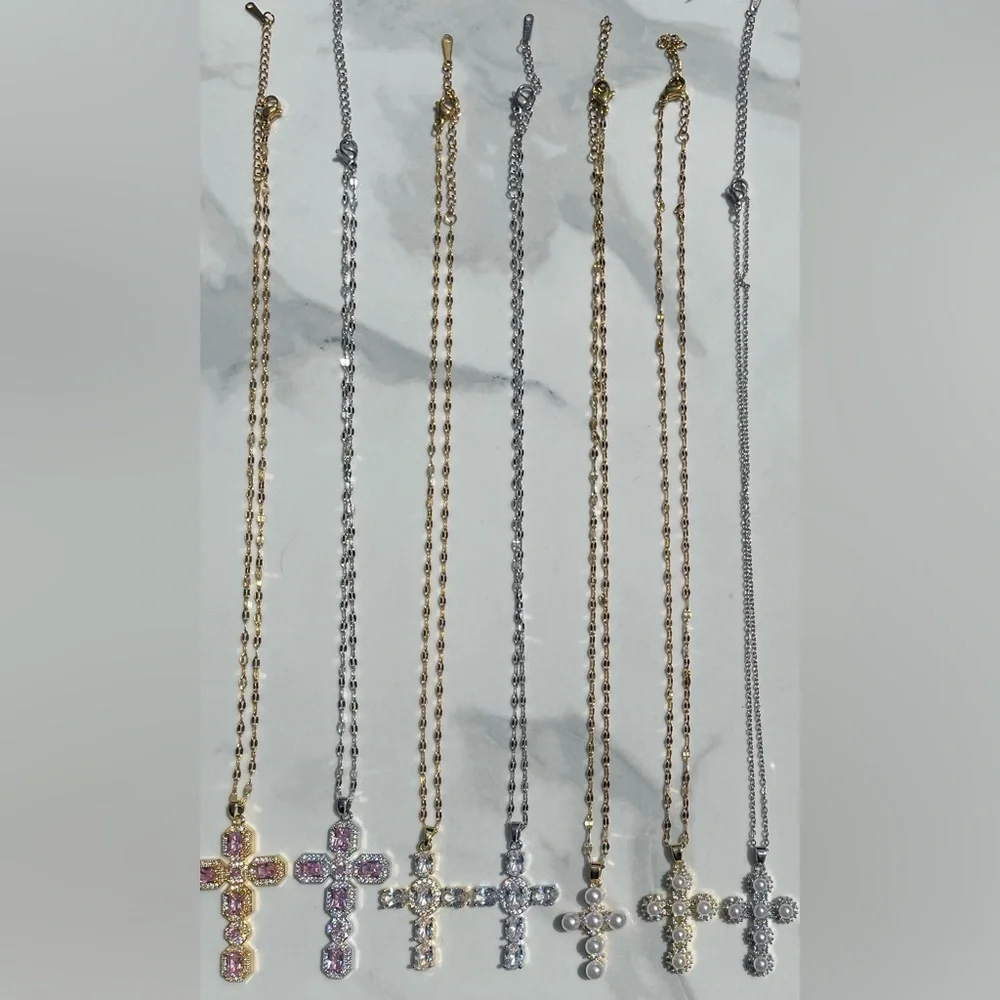 Silver & Stones Cross Necklace